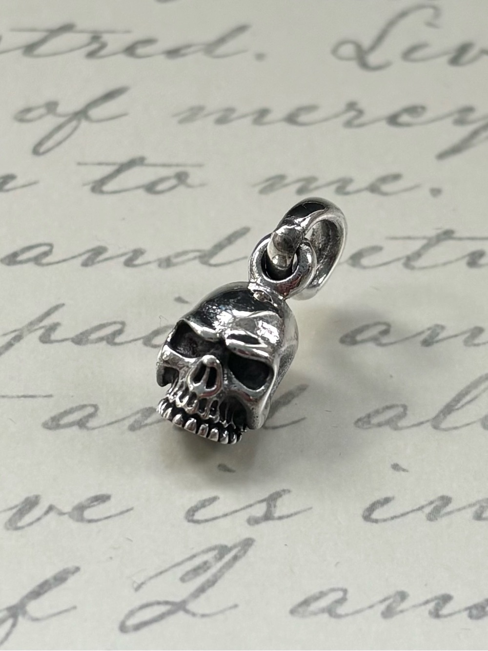 Oxidized Sterling Silver Half Skull Charm Pendant